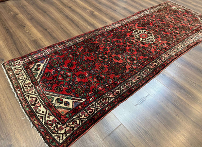 Persian Hamadan Runner Rug 3x10 Wool Hand Knotted Red And Ivory Hallway
