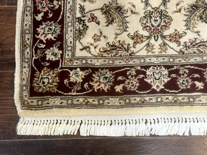 Persian Runner Rug 2.8 x 8 Handmade Vintage Wool and Silk Highlights Beige Maroon