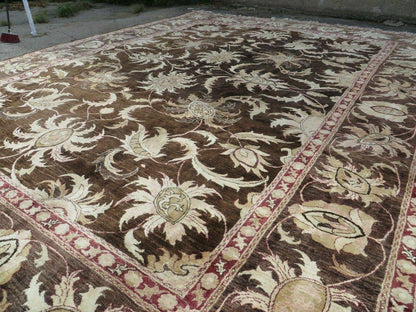 Vintage Peshawar Oushak Wool Rug 13x16 Handmade Floral Pattern Antique Washed