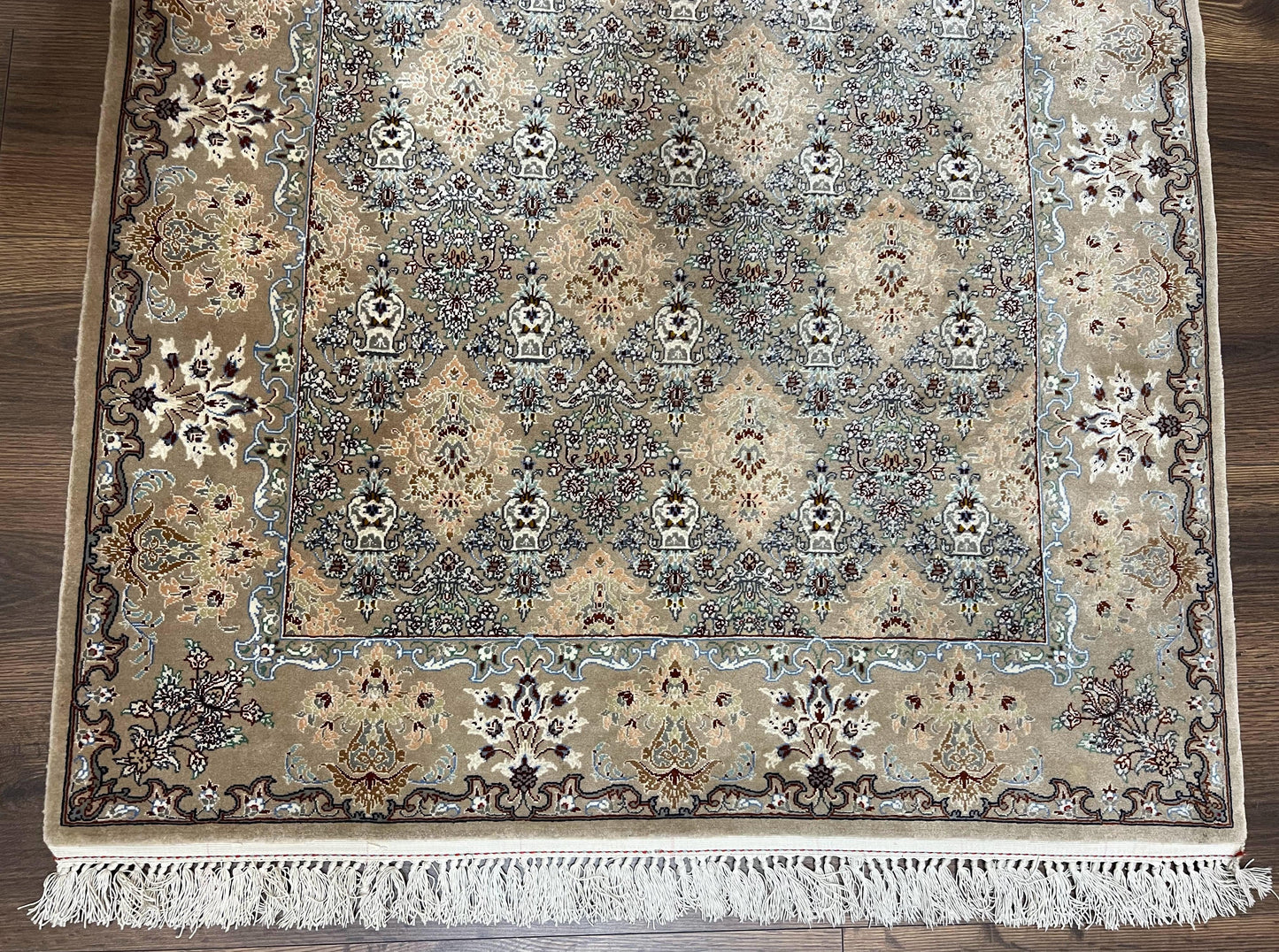 Persian Isfahan Rug 3x5 Hand Knotted Kork Wool On Silk Foundation Taupe Floral