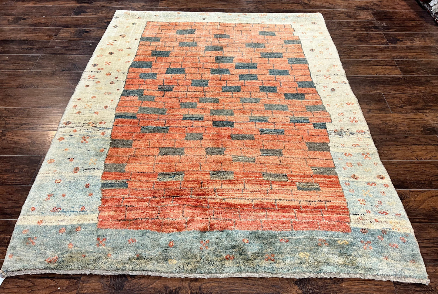 Persian Gabbeh Rug 6x8 Ft Handwoven Wool Tribal Area Rug For Home Decor