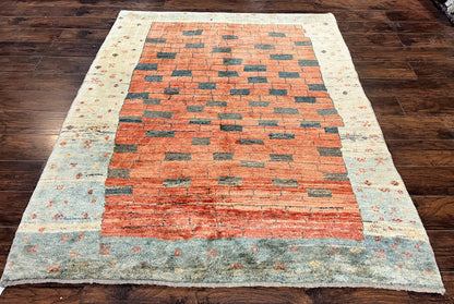 Persian Gabbeh Rug 6x8 Ft Handwoven Wool Tribal Area Rug For Home Decor