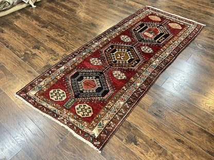 Persian Heriz Runner Rug 3.8 By 8.6 Hand Knotted Wool Geometric Triple Medallions Hallway Decor