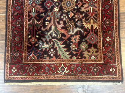 Indo Persian Runner Rug Wool 2.7 X 13 Navy Blue Red Floral Allover