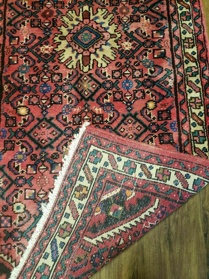 Persian Hamadan Runner Rug 2ft 8in X 13ft 9in Vintage Handmade Wool Red