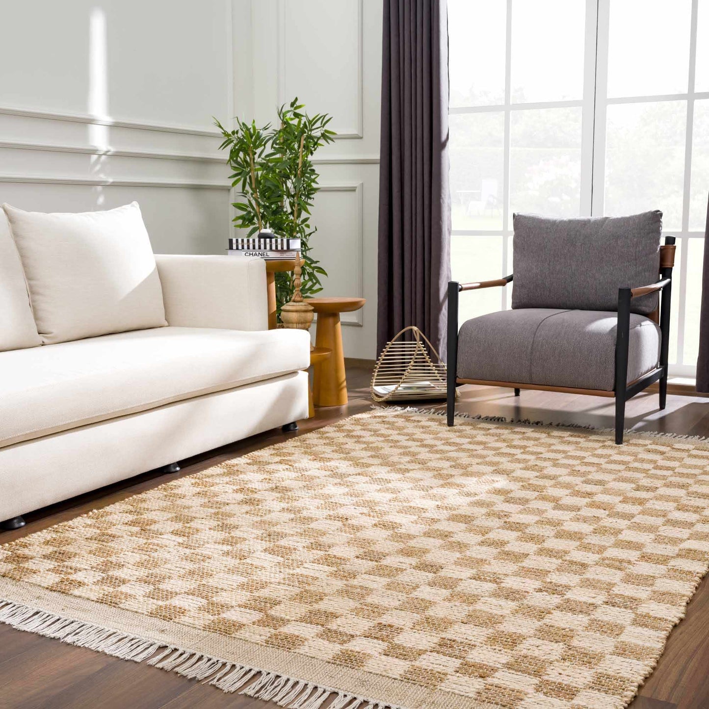 Checkered Jute Area Rug - Eco-Friendly Home Decor