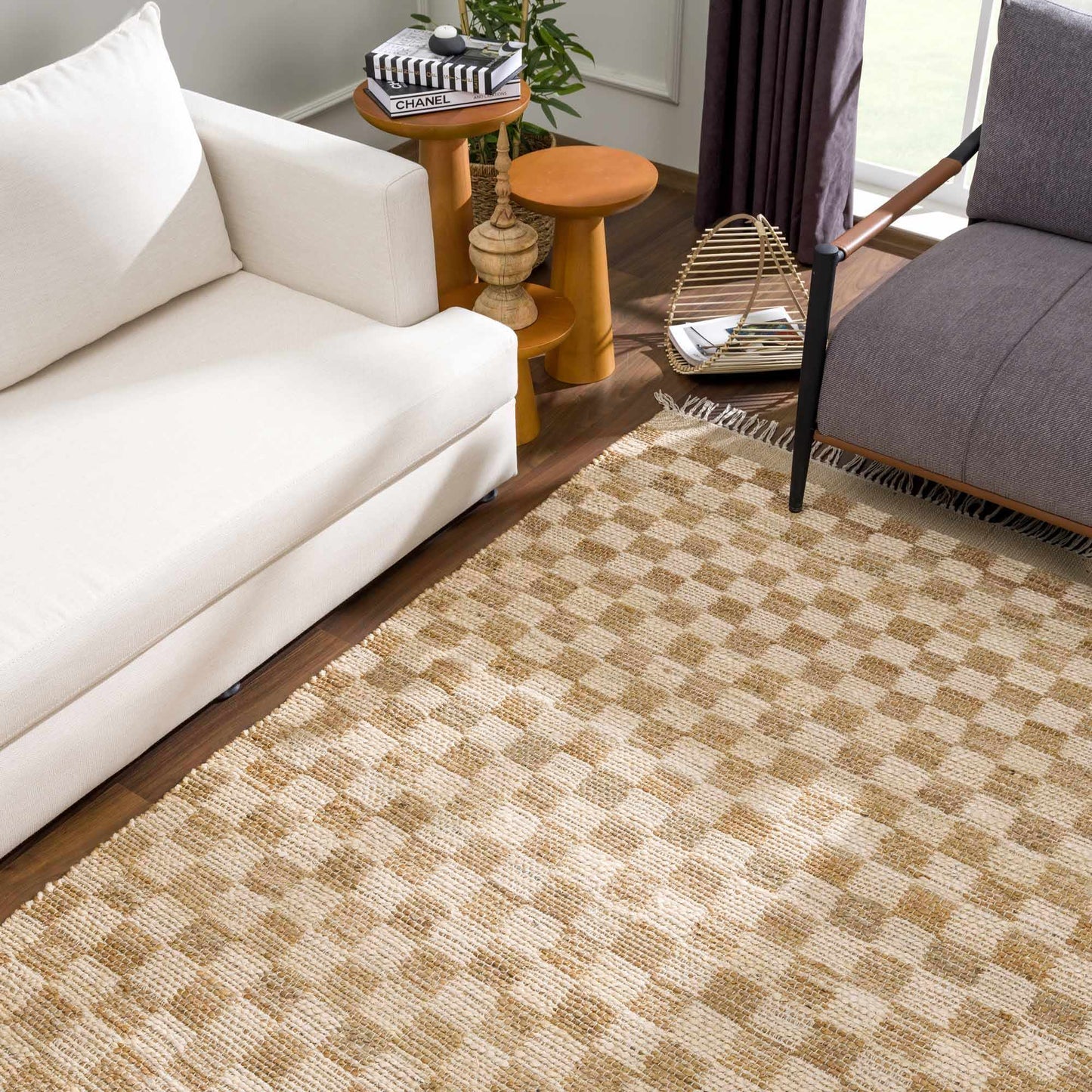 Checkered Jute Area Rug - Eco-Friendly Home Decor