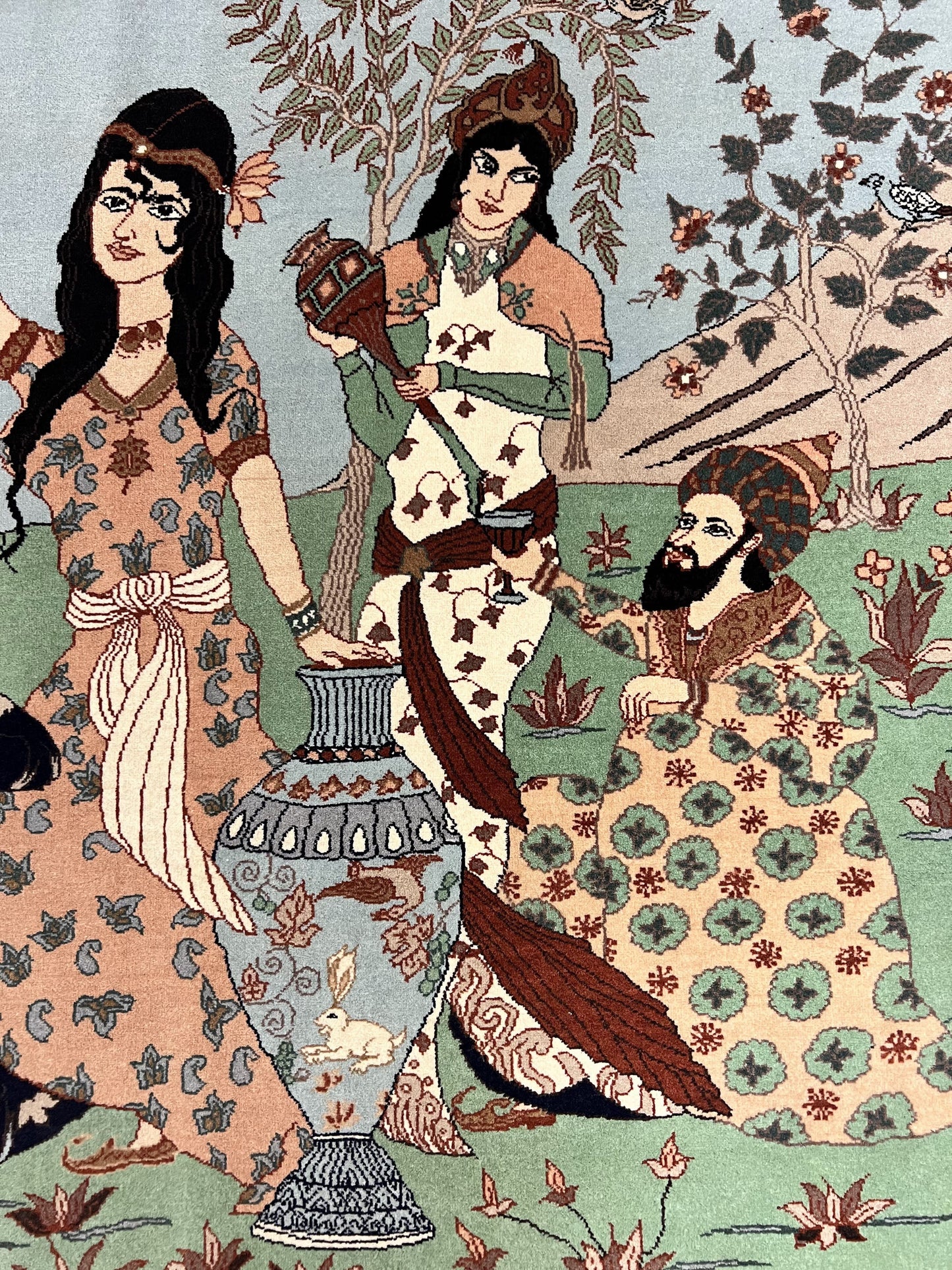 Indo Persian Pictorial Rug 4x7 Hand Knotted Wool Semi Antique Handmade Bird Pictorial Rug