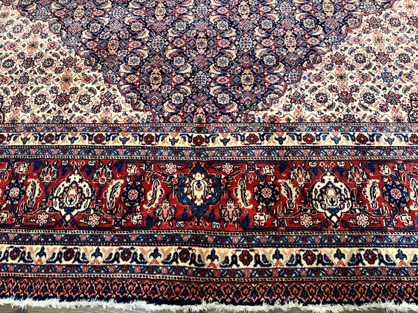 Persian Tabriz Rug 11x14 Navy Blue Herati Wool Carpet With Medallion
