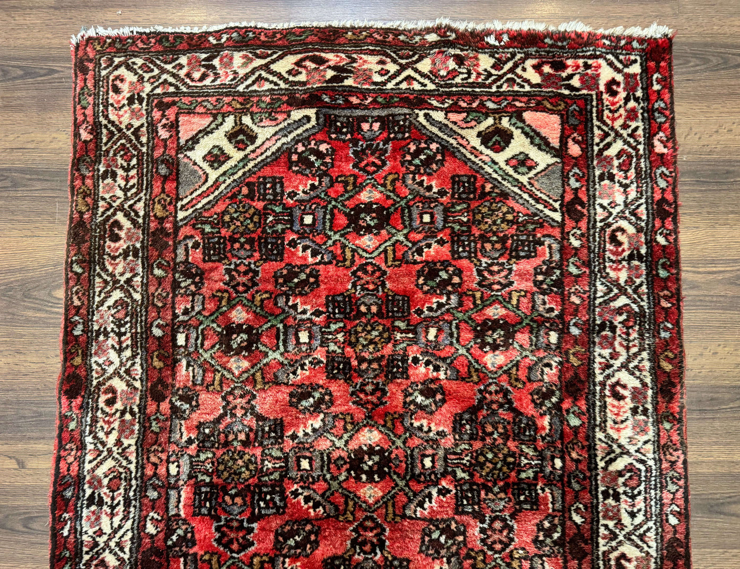 Persian Hamadan Runner Rug 3x10 Wool Hand Knotted Red And Ivory Hallway