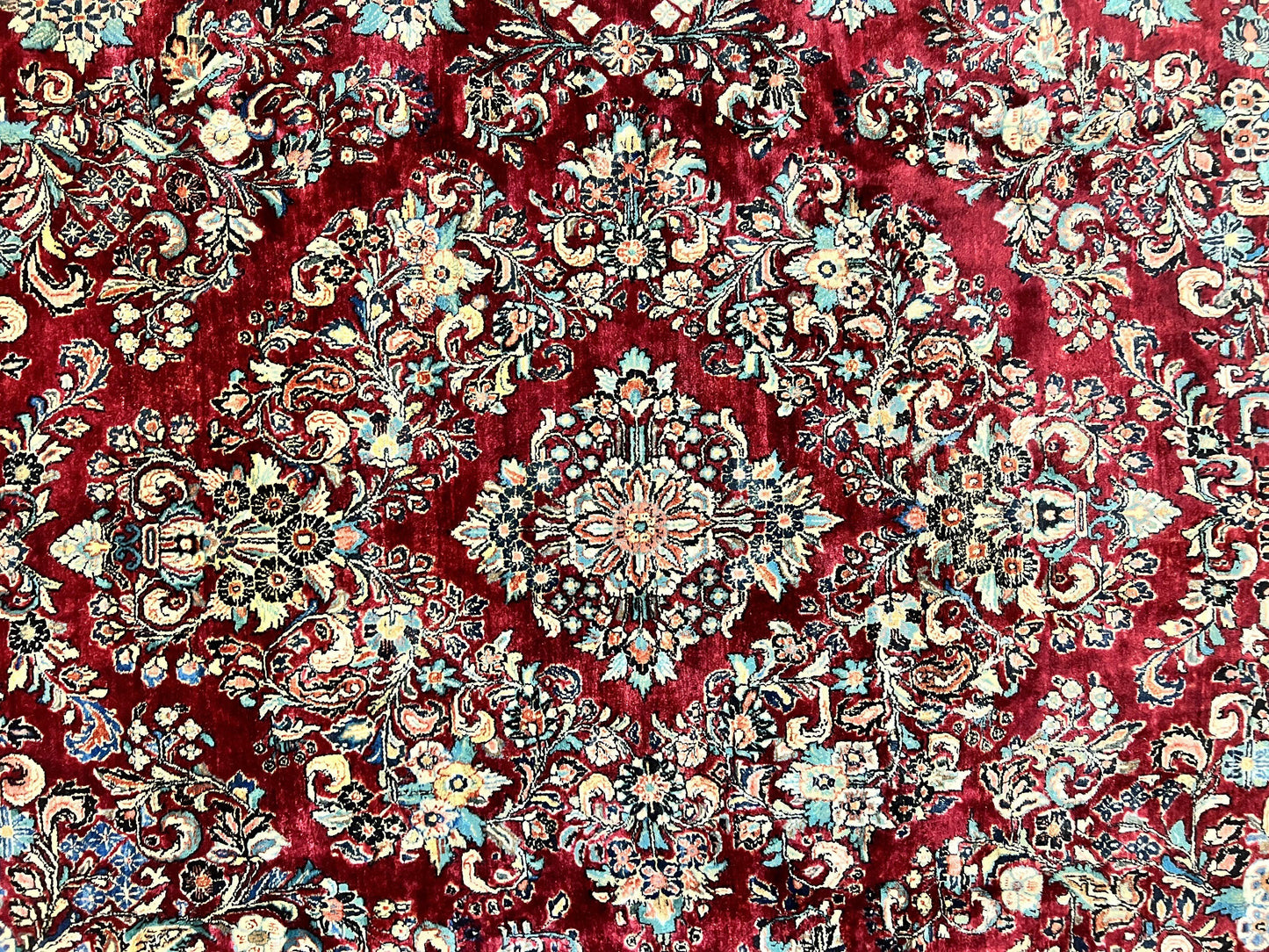 Persian Sarouk Rug 12x17 Hand Knotted Wool Antique Carpet Dark Red Floral Oriental Rug