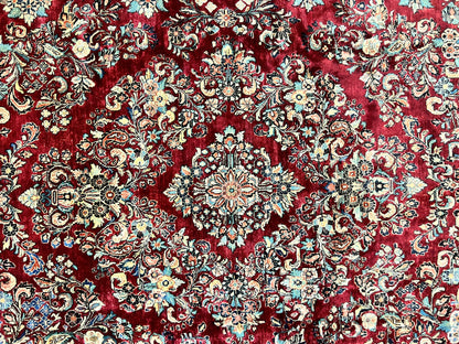 Persian Sarouk Rug 12x17 Hand Knotted Wool Antique Carpet Dark Red Floral Oriental Rug
