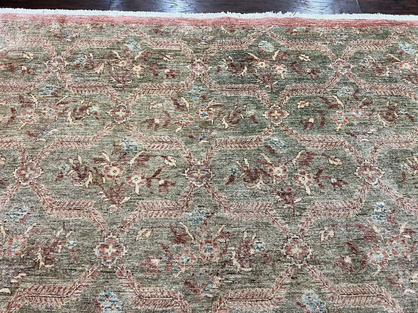 Peshawar Rug 9x12 Hand Knotted Handmade Wool Carpet Floral Light Green Modern