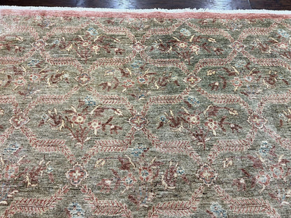 Peshawar Rug 9x12 Hand Knotted Handmade Wool Carpet Floral Light Green Modern