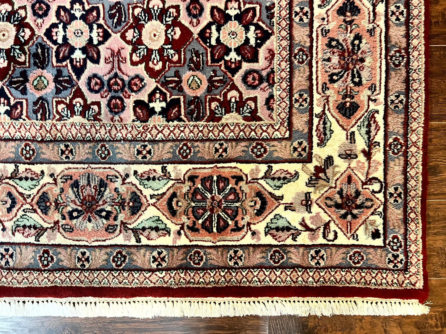 Indo Persian Rug 8x10 Handmade Vintage Wool Floral Allover Pattern Navy Ivory