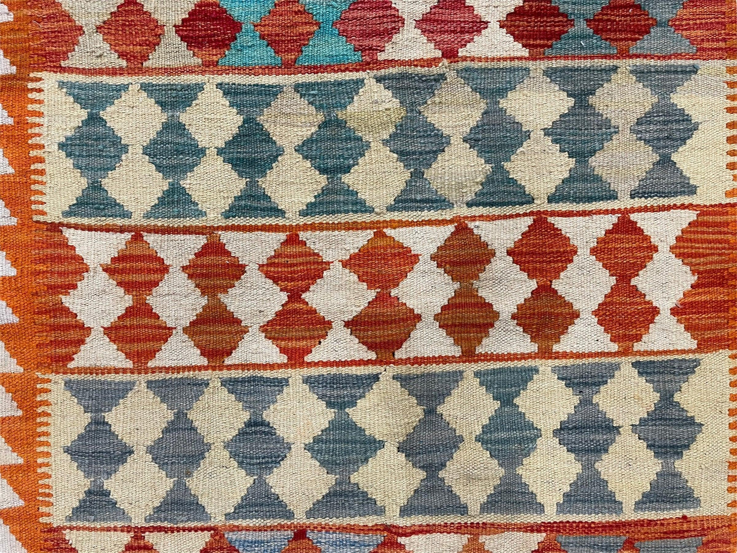 Chobi Kilim Rug 3x4 Colorful Diamond Pattern Turkish Wool Flatweave Handmade