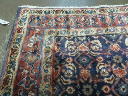 Antique Indian Floral Wool Runner Rug Handmade Oriental Blue 3ft7in X 10ft