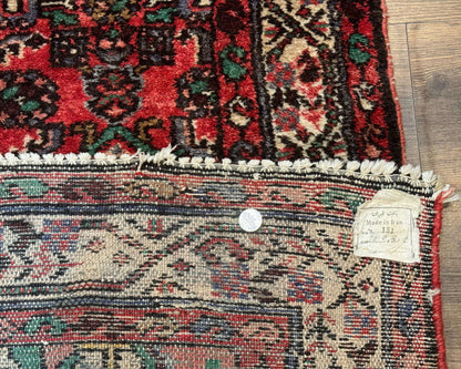 Persian Hamadan Runner Rug 3x10 Wool Hand Knotted Red And Ivory Hallway