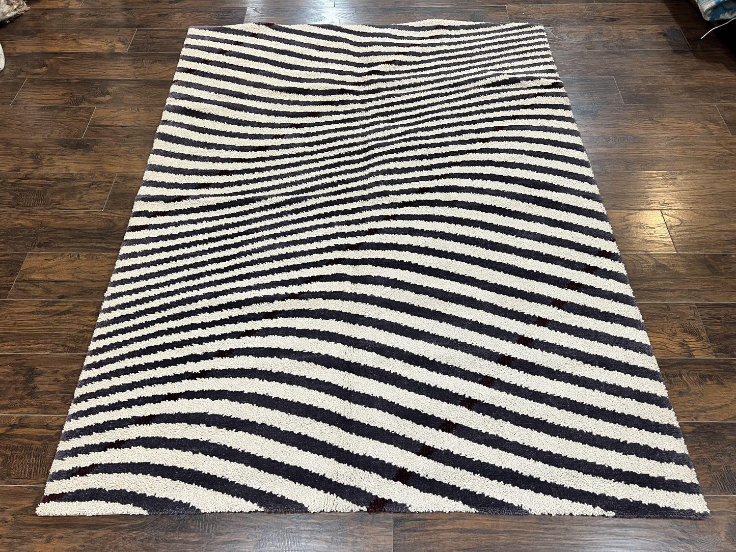 Zebra Shag Rug Vintage Wool Five Point Seven By Seven Point Four Feet Black And White Decor