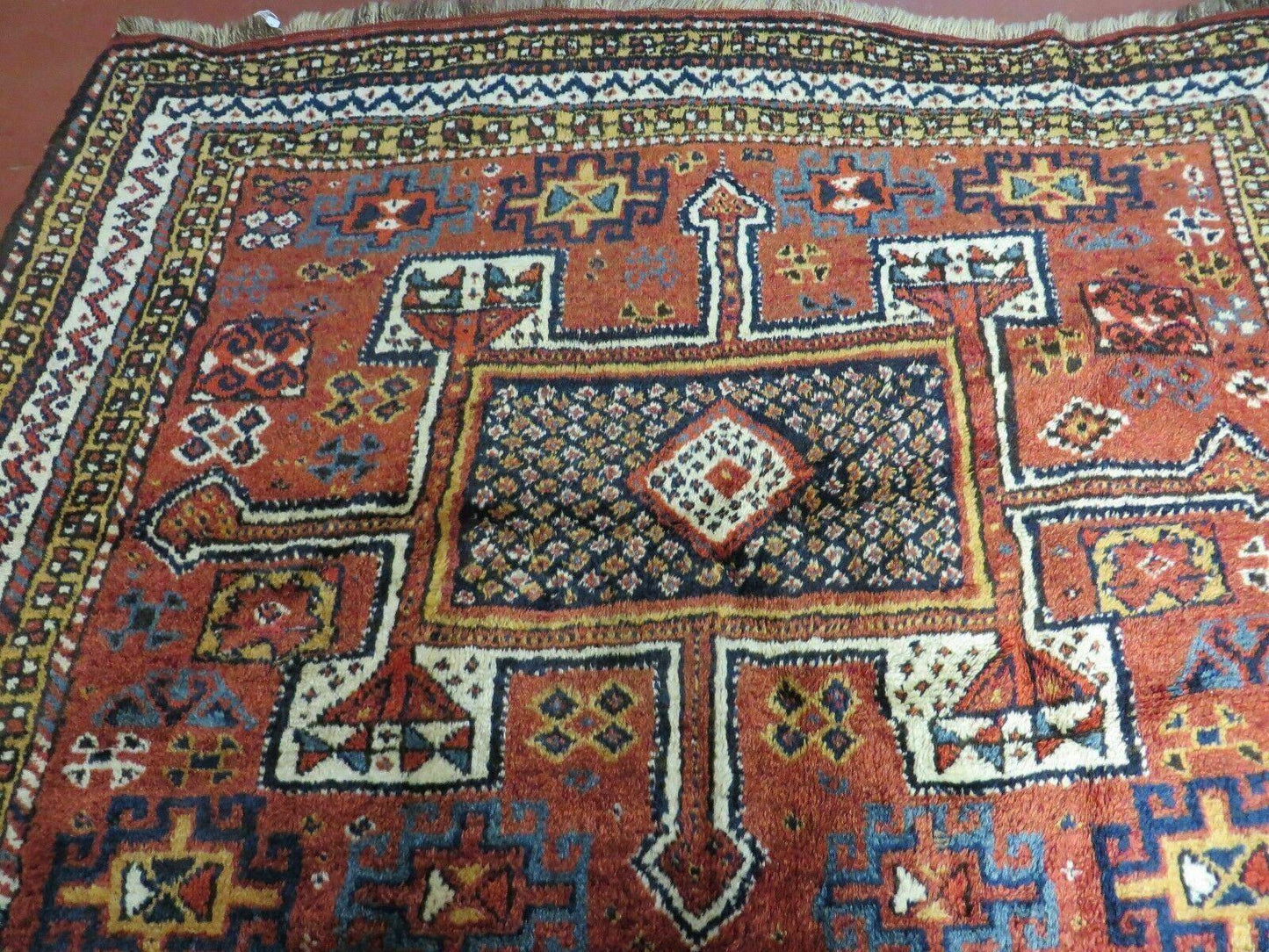 Antique Moroccan Hand Knotted Runner Rug Three Foot Seven Inch By Eight Foot Nine Inch Red Tribal Geometric