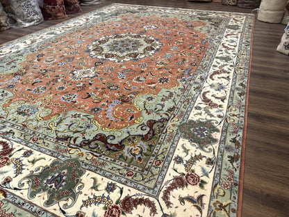Persian Tabriz Rug Palace Size 12x17 Medallion Carpet Fine 250 KPSI Stunning