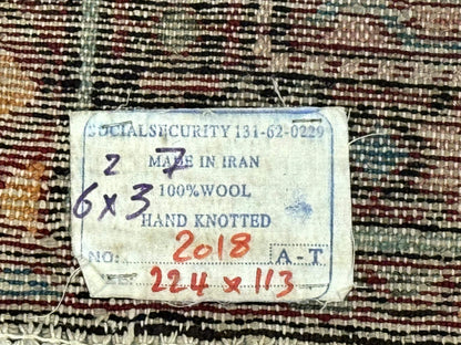 Red Persian Rug Hamadan 4x7 Vintage Wool Village Carpet With Floral Geometric Border