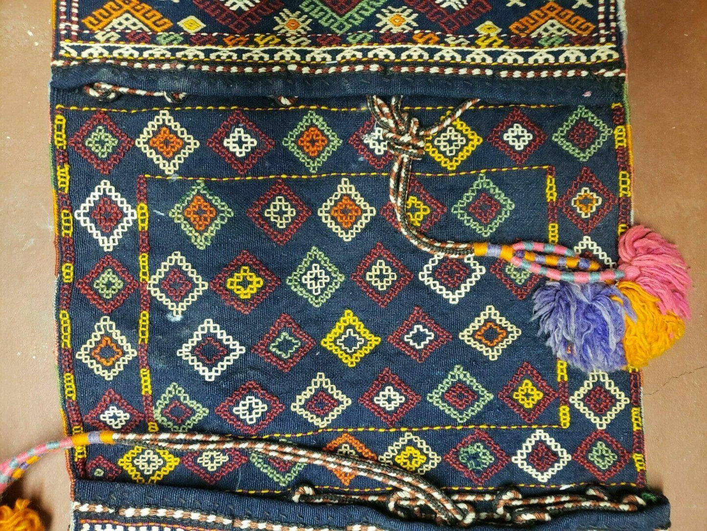 Turkish Kilim Wool Rug Double Saddle Bag Khorjin Handmade 1980s Vintage