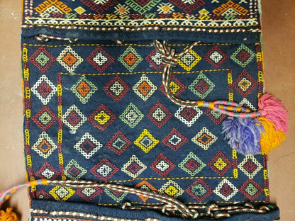 Turkish Kilim Wool Rug Double Saddle Bag Khorjin Handmade 1980s Vintage