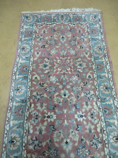Indian Floral Wool Runner Rug Vintage Handcrafted 2 Ft 8 Inches By 12 Ft