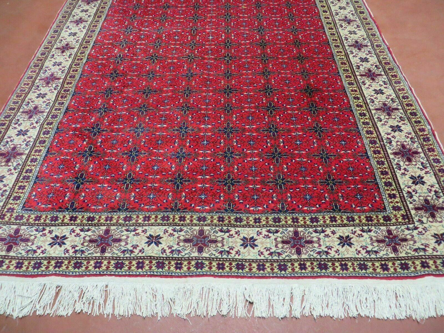 Vintage Handmade Turkish Kayseri Wool Rug 6 By 10 Floral Allover Design