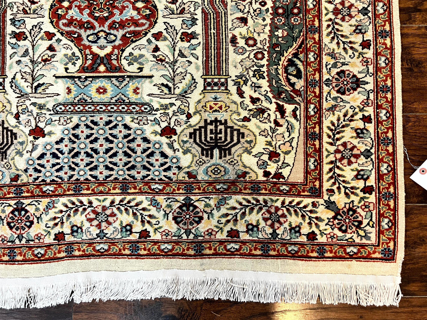 Persian Prayer Rug 4x6 Tree of Life Hand Knotted Wool Beige Vintage