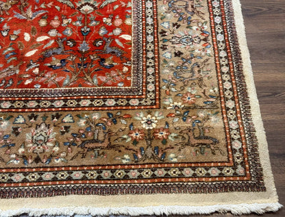 Persian Tabriz Rug 6x10 Burnt Orange Floral Deer