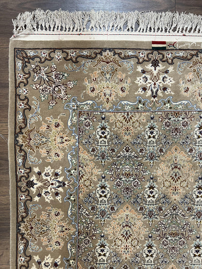 Persian Isfahan Rug 3x5 Hand Knotted Kork Wool On Silk Foundation Taupe Floral