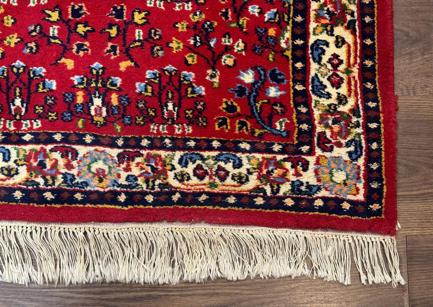 Indo Persian Sarouk Runner Rug 3x12 Hand Knotted Vintage Red And Cream Allover Pattern