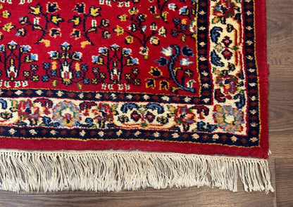 Indo Persian Sarouk Runner Rug 3x12 Hand Knotted Vintage Red And Cream Allover Pattern
