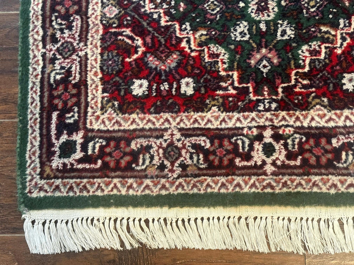 Indo Persian Bidjar Runner Rug 3x10 Green Red Hand Knotted Wool
