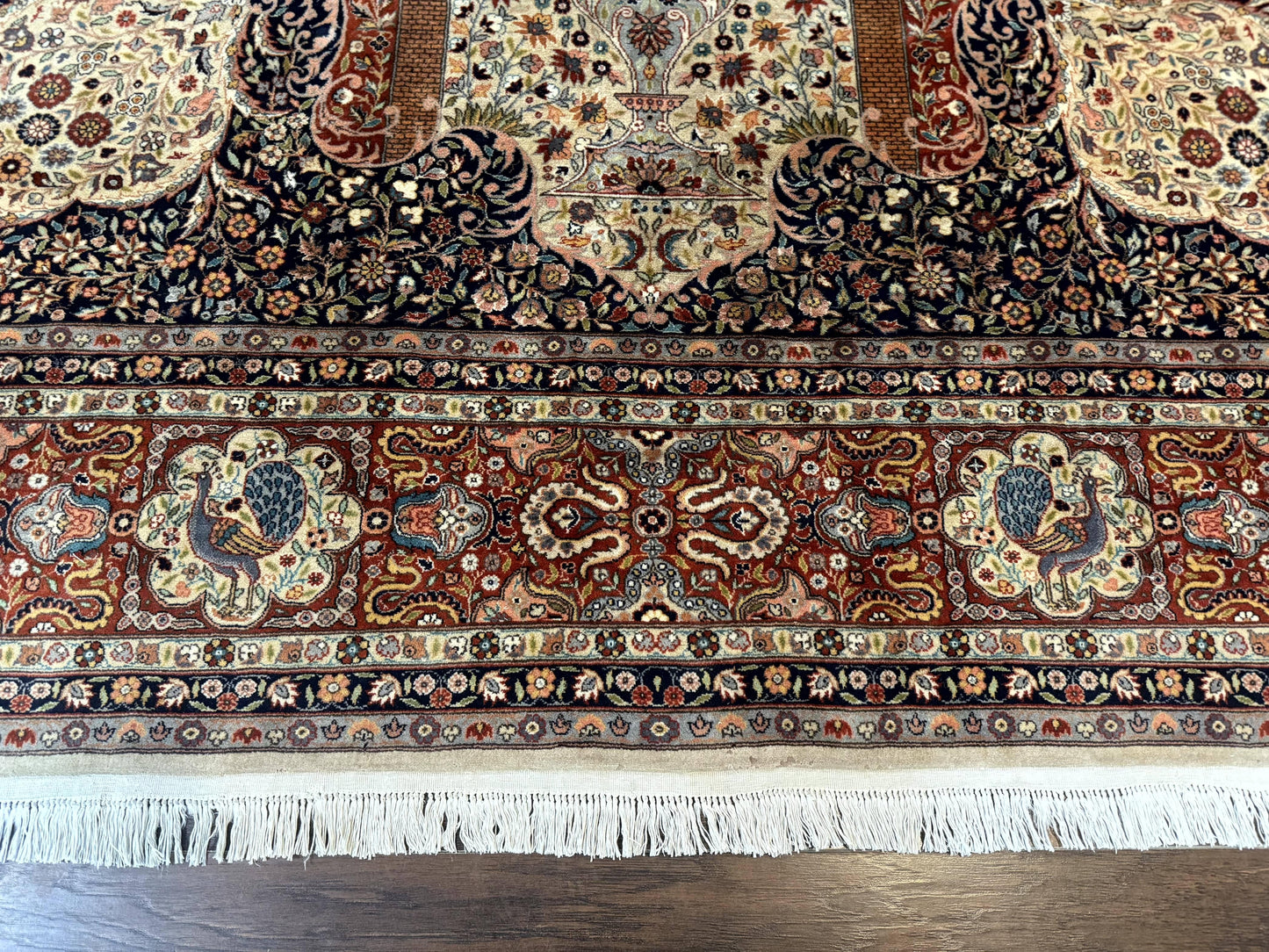 Handmade Persian Rug 9x12 Vintage Wool Floral Peacocks Very Fine 260 KPSI