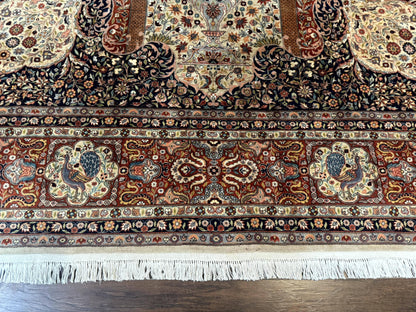 Handmade Persian Rug 9x12 Vintage Wool Floral Peacocks Very Fine 260 KPSI