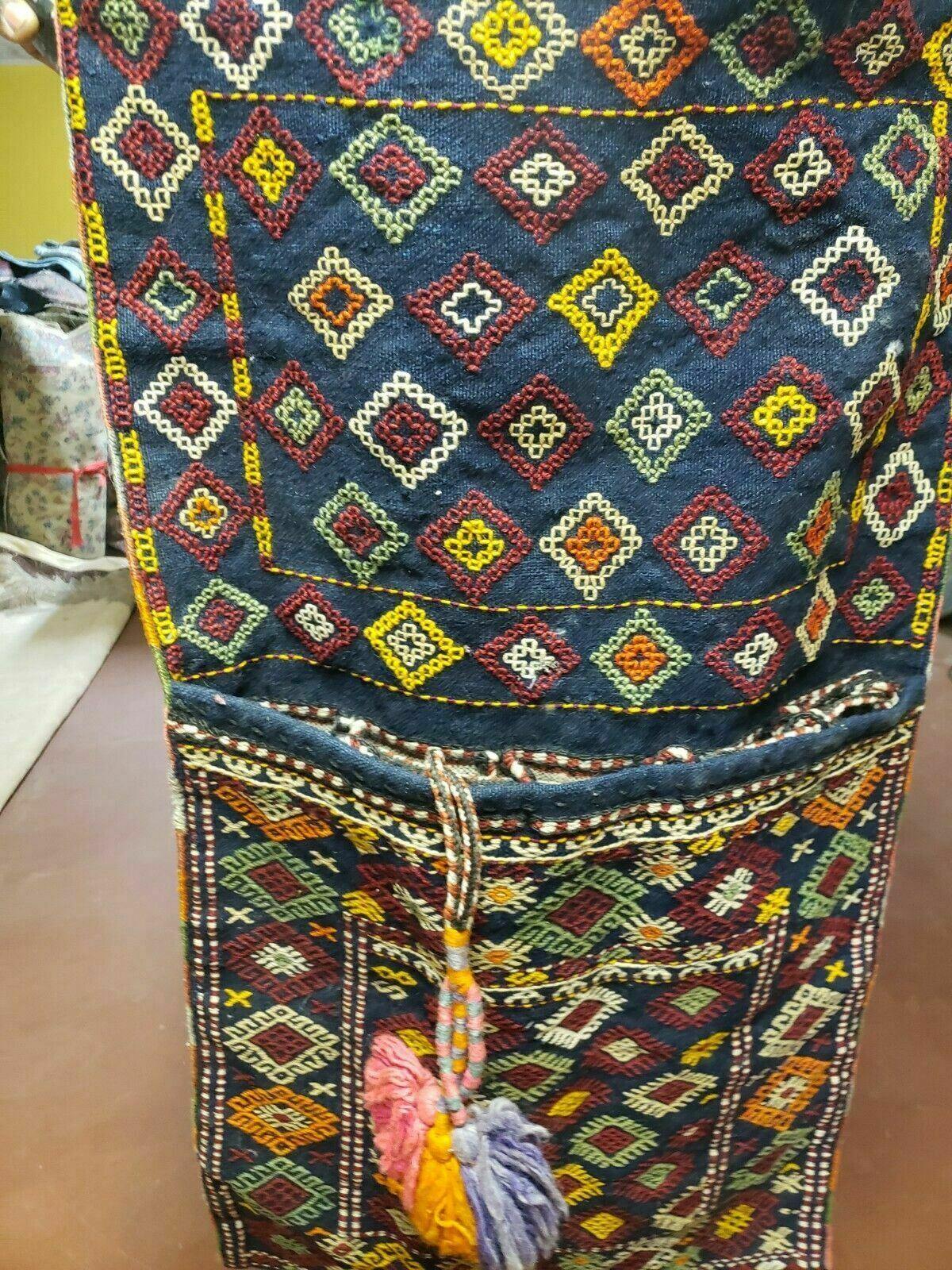 Turkish Kilim Wool Rug Double Saddle Bag Khorjin Handmade 1980s Vintage