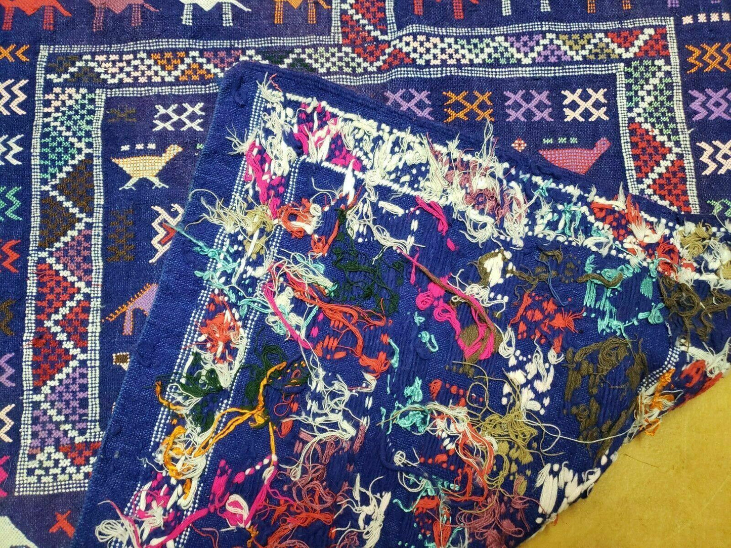 Kilim Rug Vintage Indian Wool Blue Birds Runner