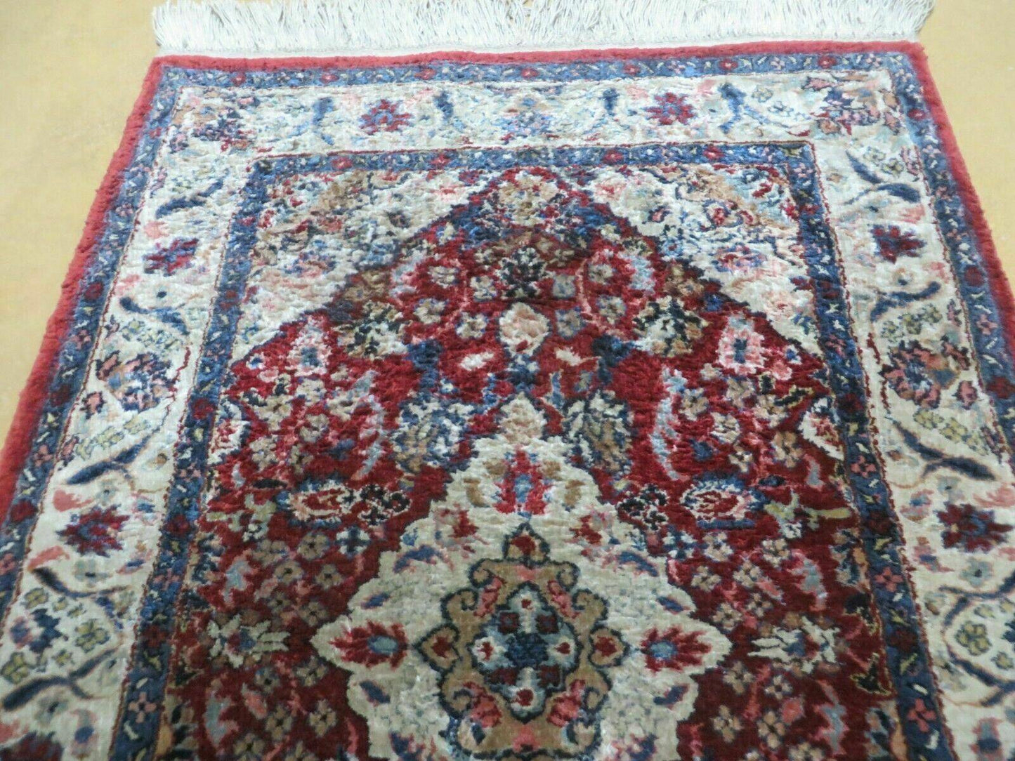 Handmade Chinese Silk Rug Floral Oriental 2 by 3 Feet Red Vintage 1980s