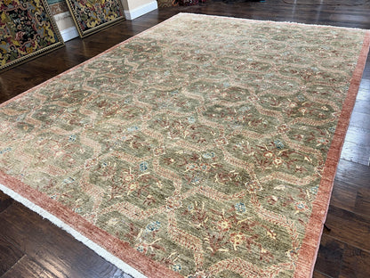 Peshawar Rug 9x12 Hand Knotted Handmade Wool Carpet Floral Light Green Modern