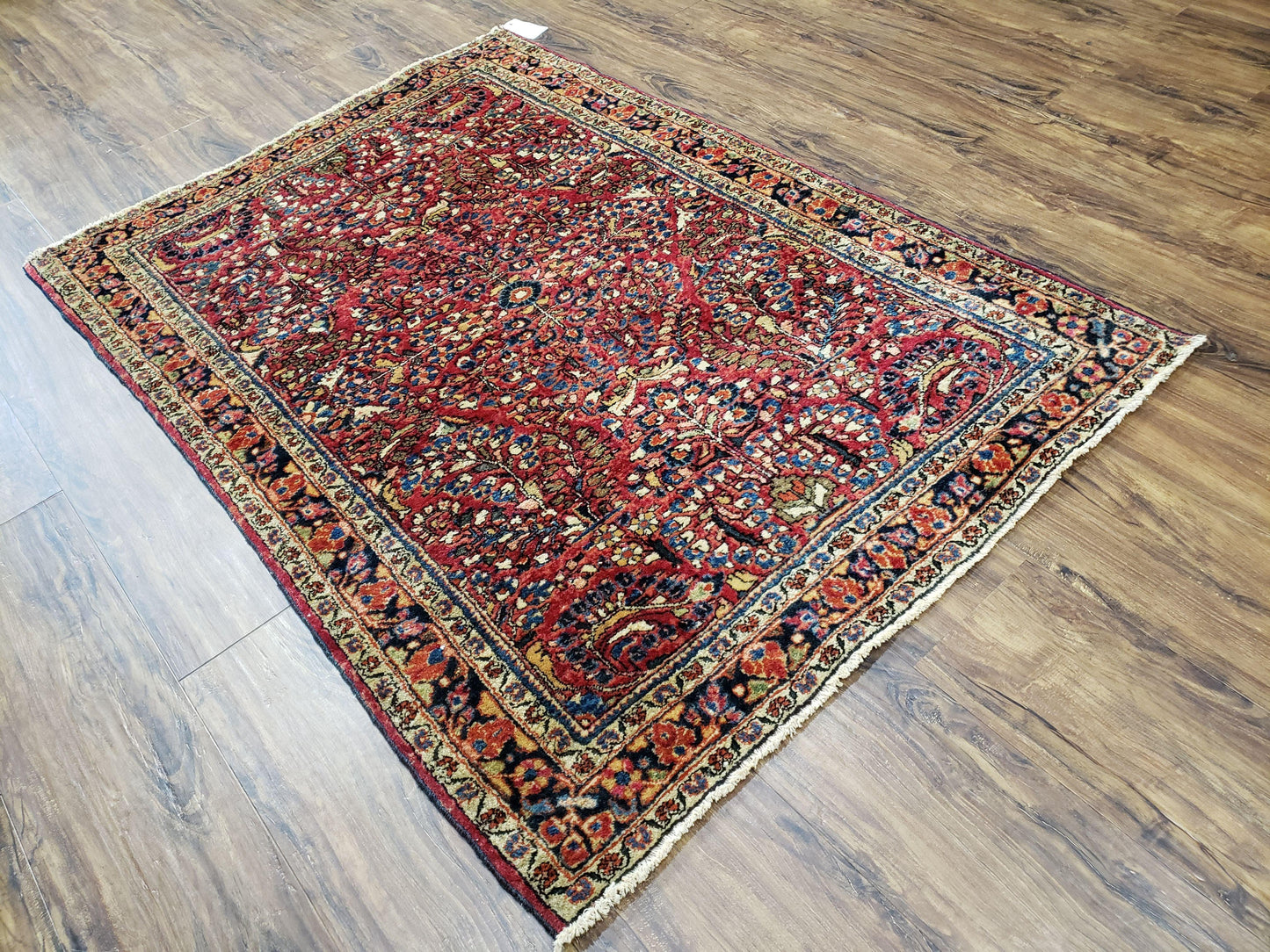 Antique Persian Sarouk Rug Hand Knotted Wool 3ft4in By 4ft10in