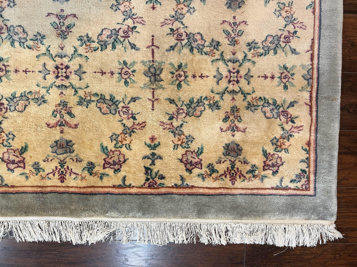 Sino Persian Rug 8x10 Floral Wool Handmade Carpet Oatmeal Teal