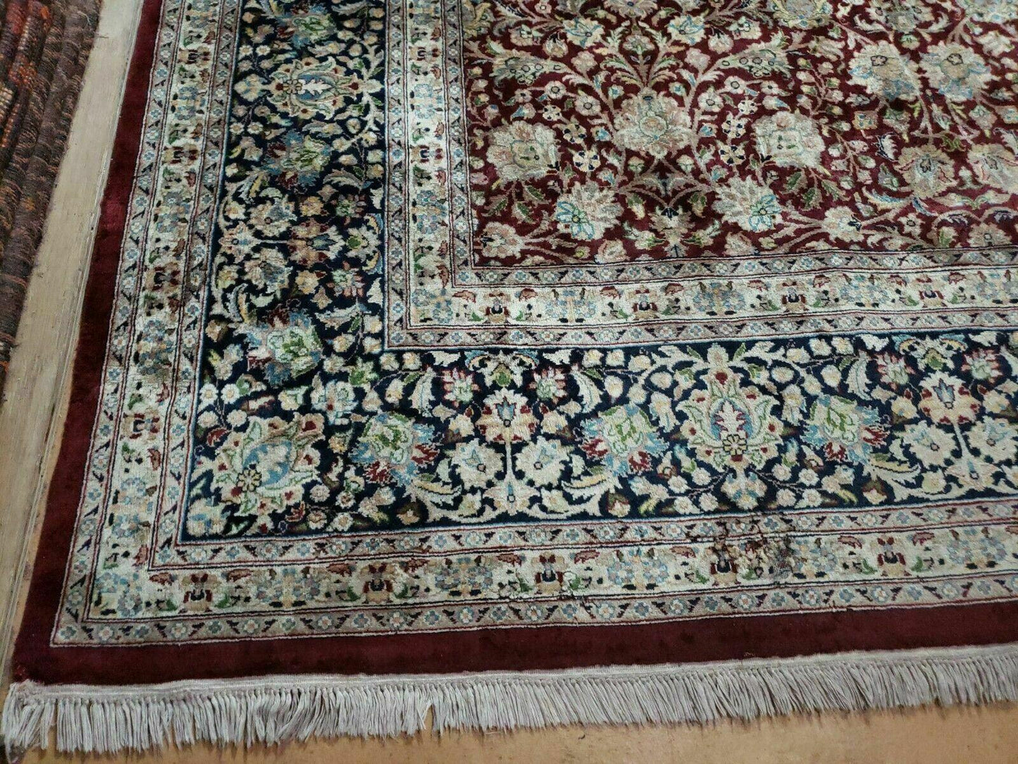 Handmade Sino Persian Rug 9x12 Floral Allover Tabriz Design Maroon And Navy