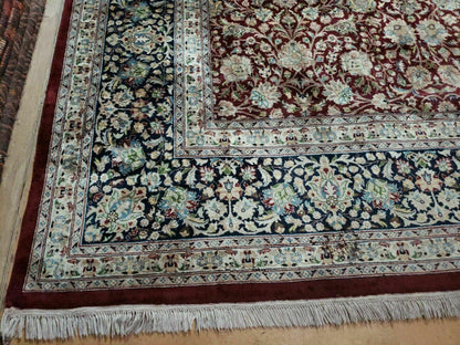 Handmade Sino Persian Rug 9x12 Floral Allover Tabriz Design Maroon And Navy