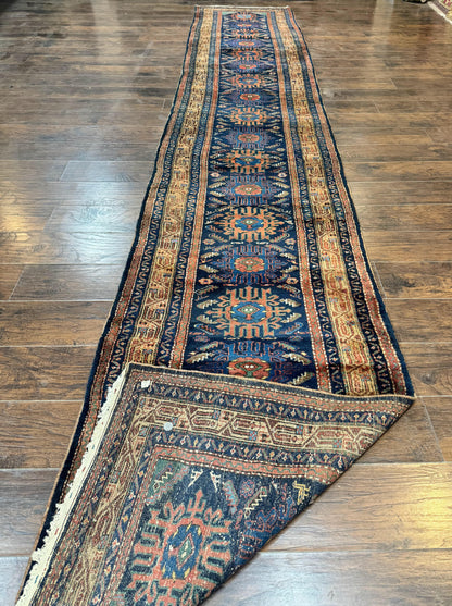 Antique Persian Runner Rug Sarab 3x17 Blue Handmade Wool Hallway Carpet