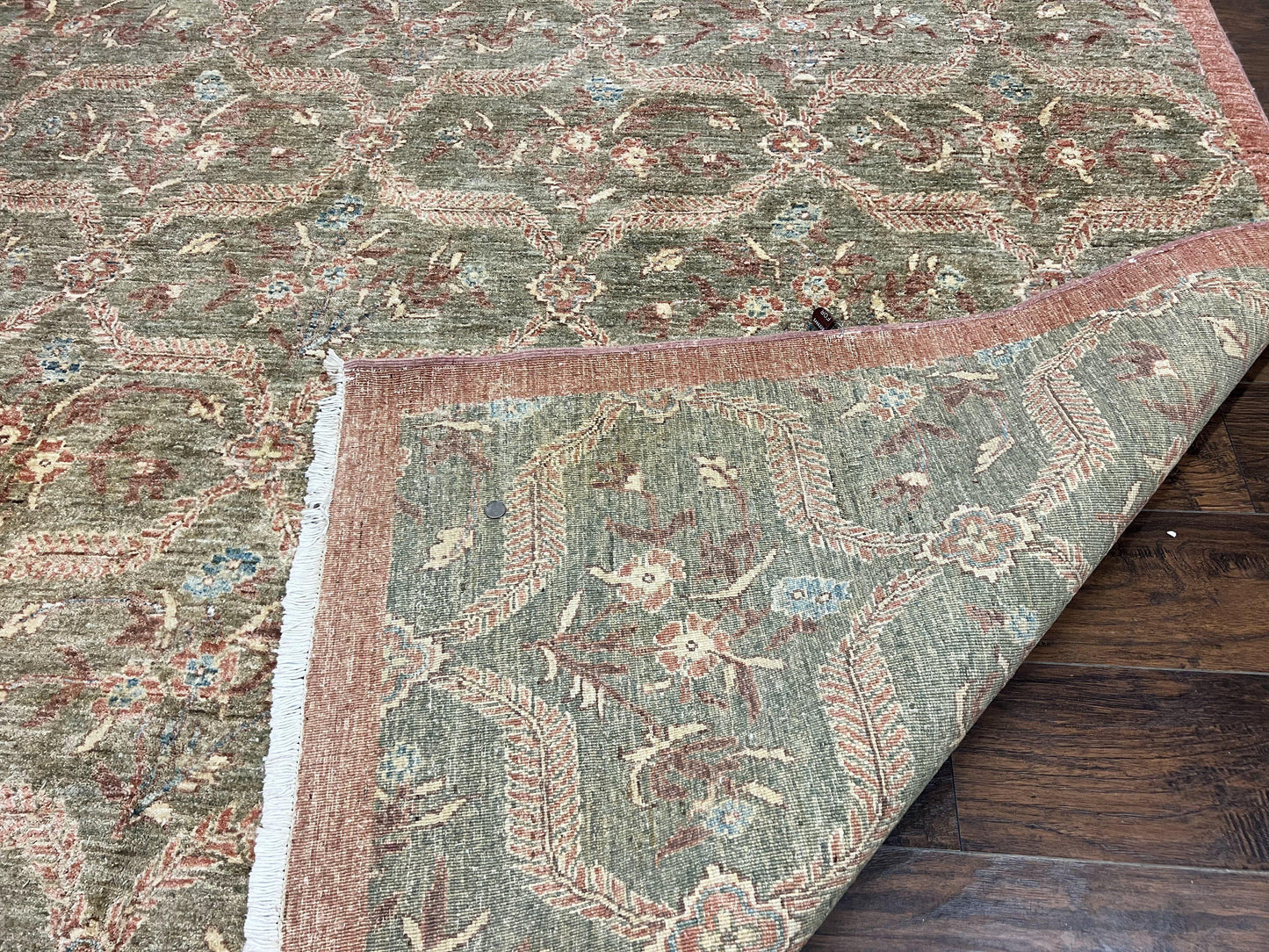 Peshawar Rug 9x12 Hand Knotted Handmade Wool Carpet Floral Light Green Modern