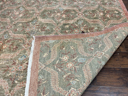 Peshawar Rug 9x12 Hand Knotted Handmade Wool Carpet Floral Light Green Modern