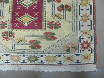 Vintage Turkish Oushak Milas Wool Rug 3x5 Handmade Accent Carpet 1970s